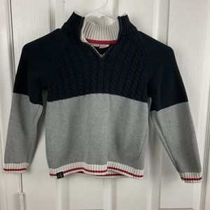 Calvin Klein Boys Collared Black and Gray Sweater with White and Red Trim Size 5